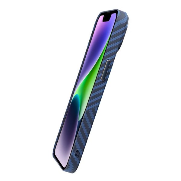 iPhone 14 Plus Cover Kulfibermønster Blå Grå