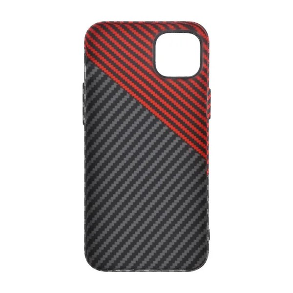iPhone 14 Plus Cover Kulfibermønster Rød Sort