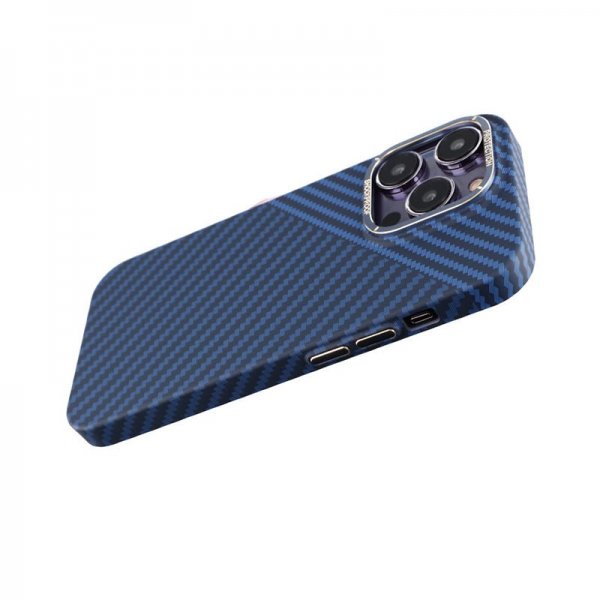 iPhone 14 Pro Cover Kulfibermønster Blå Grå