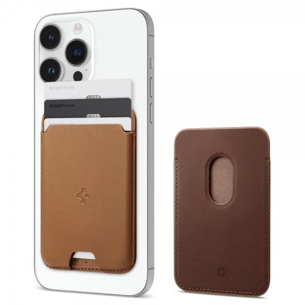 Spigen MagSafe Kortholder Valentinus 3 Cards Holder MagFit Brun