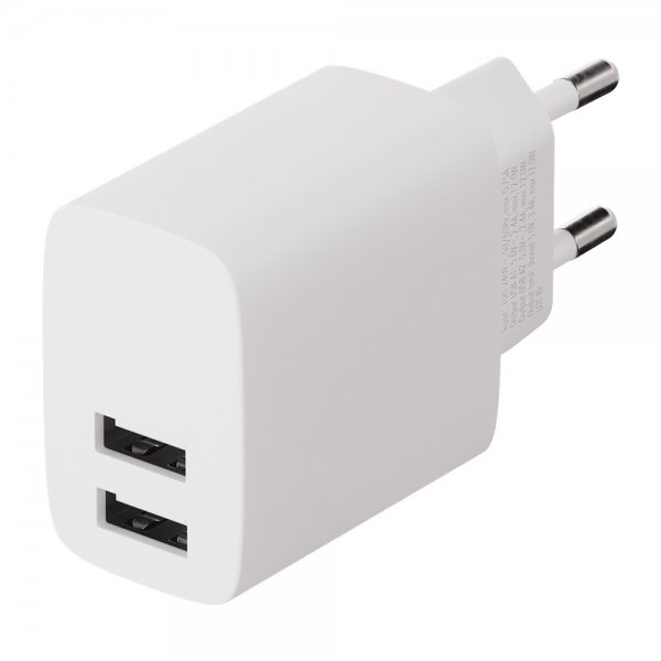X2O Oplader 17W Dobbelt USB-A/USB-A Hvid