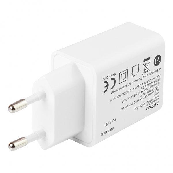 Deltaco Oplader 18W USB-C PD & USB-A Hvid