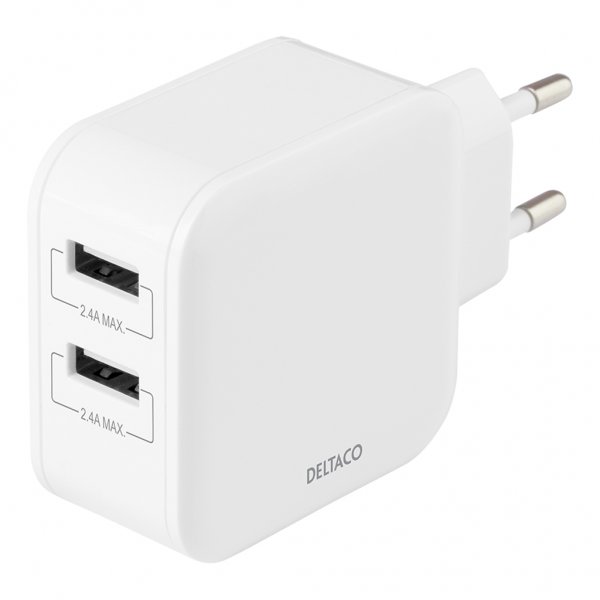 Deltaco Oplader 24W 2xUSB-A Hvid