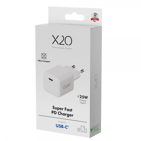 X2O Oplader 25W USB-C GaN Hvid