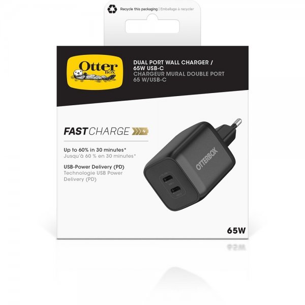 Otterbox Oplader Dual Port Wall Charger 65W USB-C GaN Sort