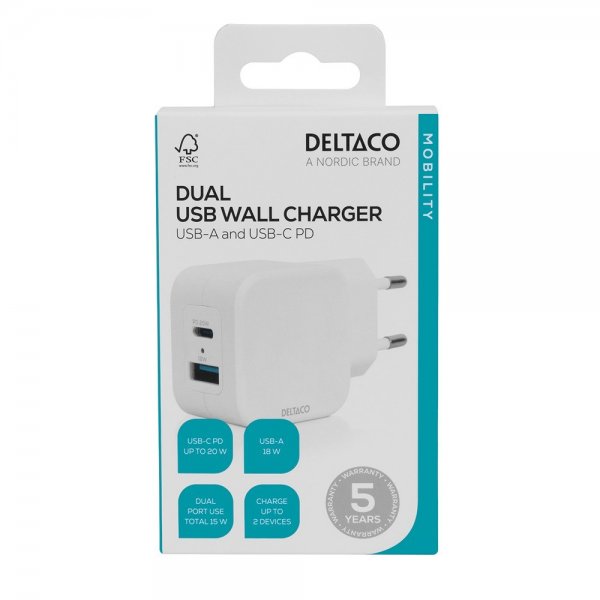 Deltaco Dual USB vægoplader