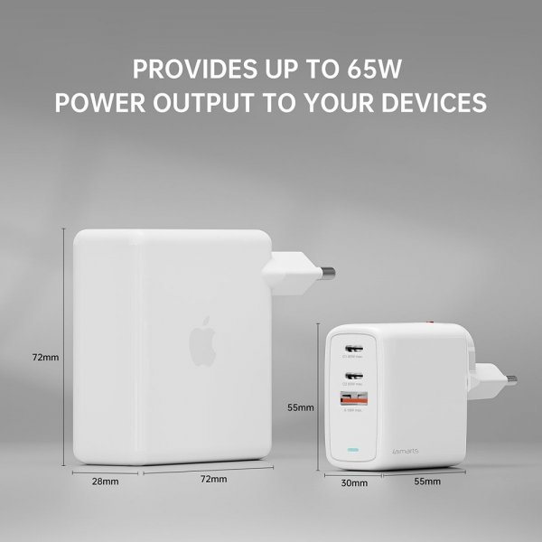 4smarts Oplader GaN Flex 65W 2 USB-C+1 USB-A