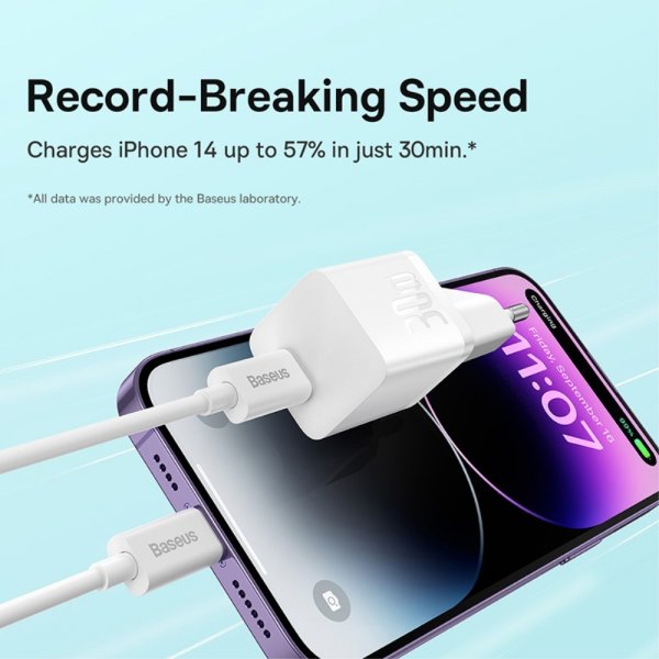 Baseus Oplader GaN5 Fast Charger Mini 30W Hvid
