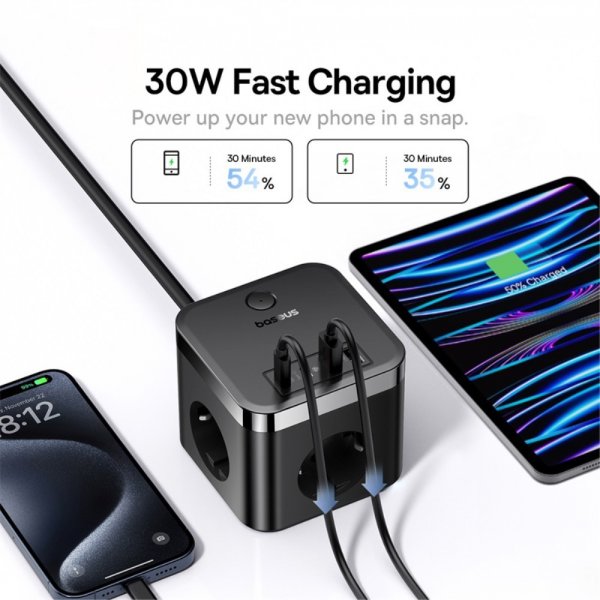 Baseus Oplader PowerCombo Cube PowerStrip 30W