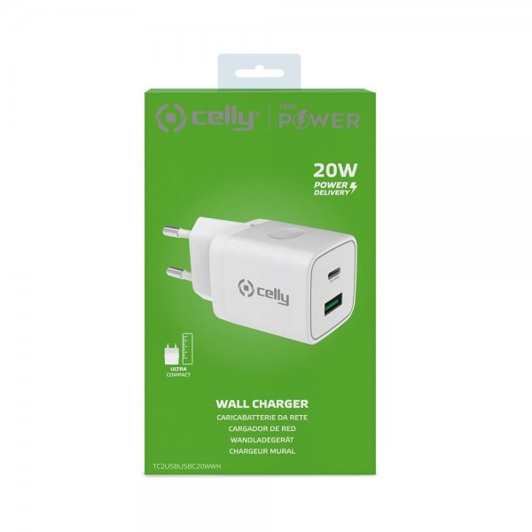 Celly Oplader USB-A/USB-C 20W Hvid
