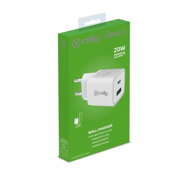 Celly Oplader USB-A/USB-C 20W Hvid