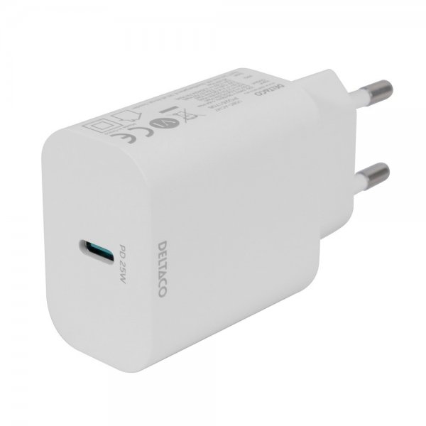 Deltaco Oplader USB-C PD Wall Charger 25W Hvid
