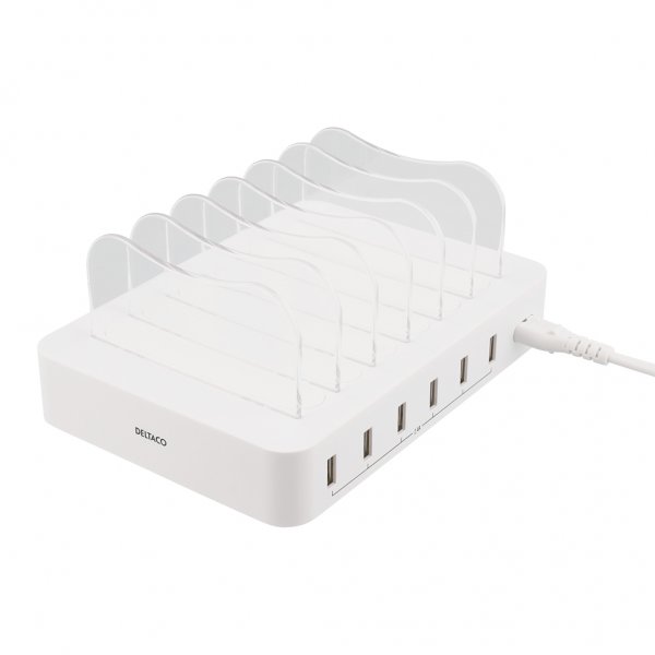 Deltaco Ladestation 50W 6xUSB-A Hvid