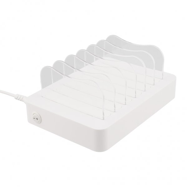 Deltaco Ladestation 50W 6xUSB-A Hvid