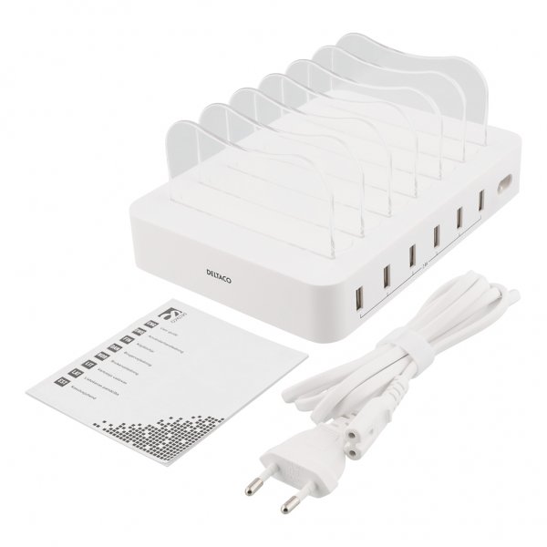 Deltaco Ladestation 50W 6xUSB-A Hvid