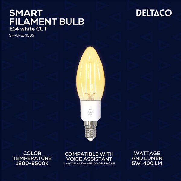 Deltaco Smart Home LED-pære Filament E14 WiFi 4.5W