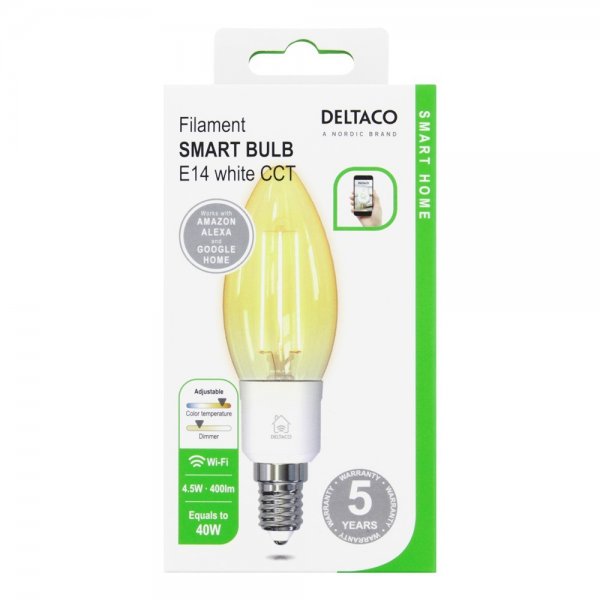 Deltaco Smart Home LED-pære Filament E14 WiFi 4.5W