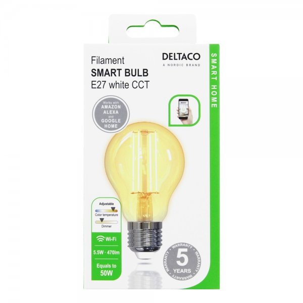 Deltaco Smart Home LED-pære Filament E27 WiFi A60 5.5W