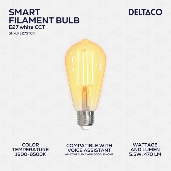 Deltaco Smart Home LED-pære Filament E27 WiFi ST64 5.5W