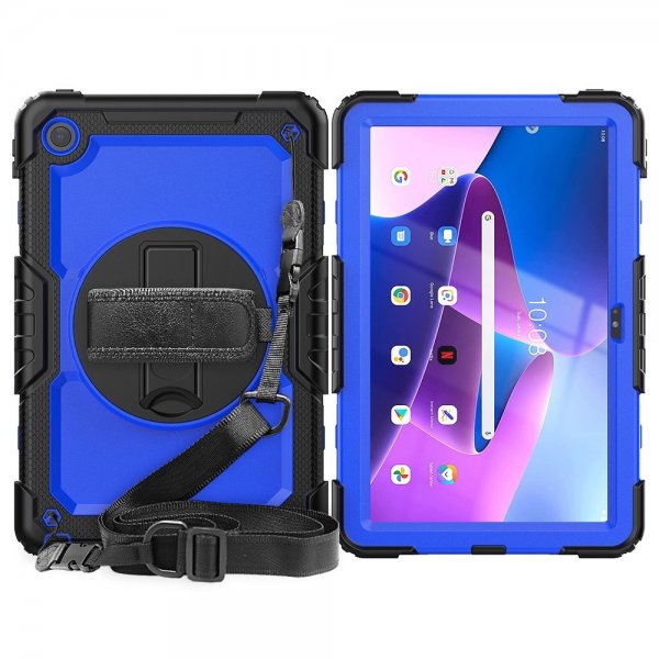 Lenovo Tab M10 Plus (3. Gen) TB125 TB128 Cover med rem og stativfunktion Blå Sort
