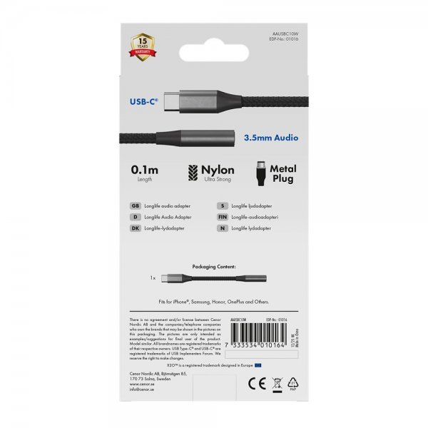 X2O Lydadapter USB-C til 3.5mm AUX 0.1m Sort