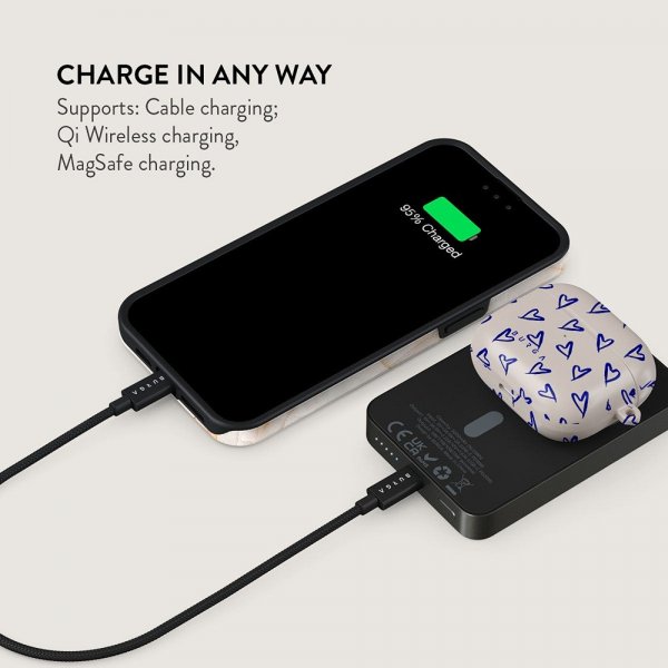 Burga Powerbank MagSafe 5000 mAh Love Me Right Metallynkelig Grå