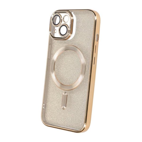 iPhone 14 Cover Glitter Transparent MagSafe Guld