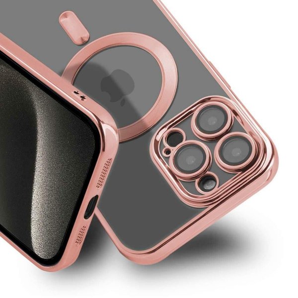 iPhone 15 Pro Cover Glitter Gennemsigtig MagSafe Pink
