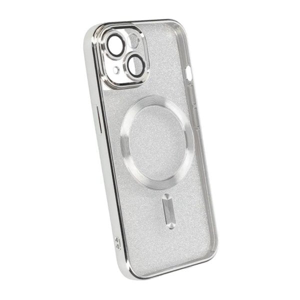 iPhone 15 Cover Glitter Gennemsigtigt MagSafe Sølv