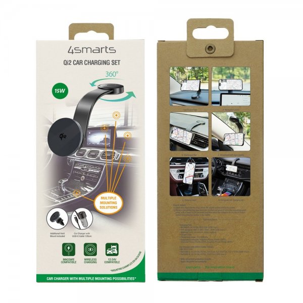 4smarts MagSafe Bilholder Qi2 Car Charging Set
