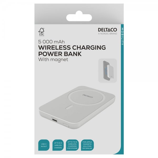 Deltaco MagSafe Powerbank 5000 mAh 20W Hvid