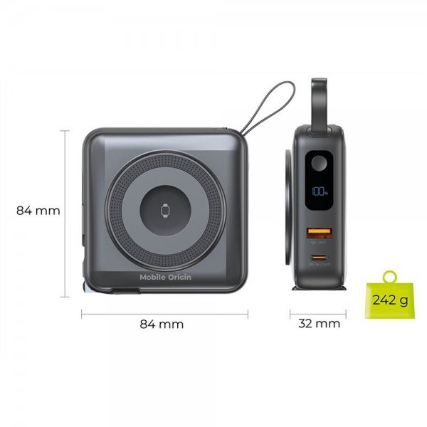 Mobile Origin MagSafe-powerbank/Rejseoplader Indbyggede kabler/Apple Watch-opladning Sort
