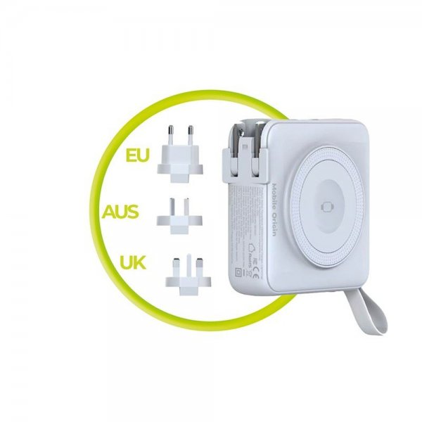 Mobile Origin MagSafe-powerbank/rejselader Indbyggede kabler/Apple Watch-opladning Hvid