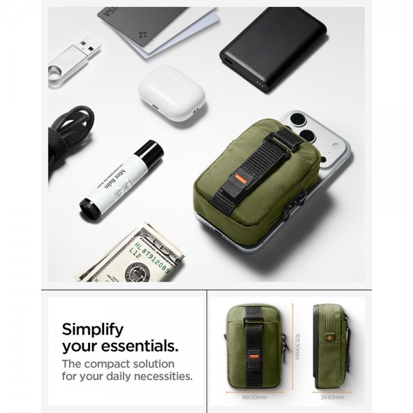 Spigen MagSafe Taske Bærbar Organizer Pouch Snap Zip MagFit Olivengrøn