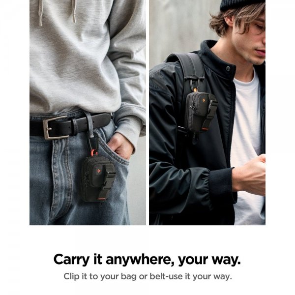 Spigen MagSafe Taske Bærbar Organiseringspung Snap Zip MagFit Sort