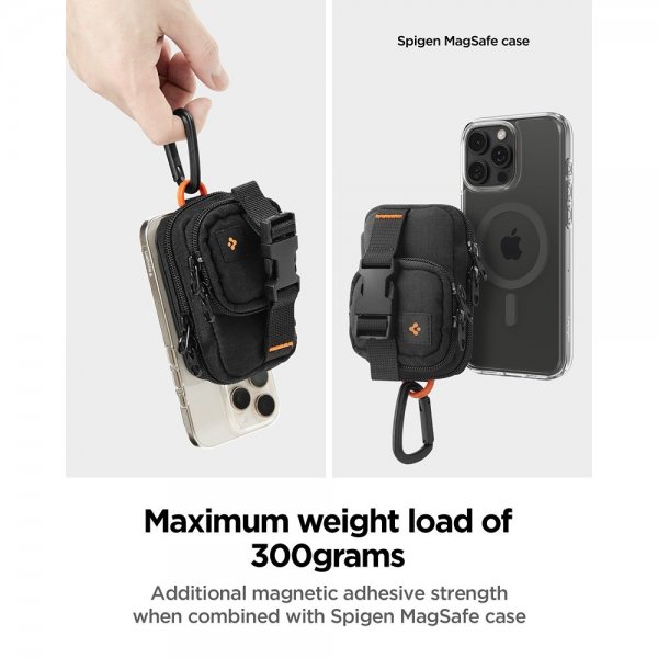 Spigen MagSafe Taske Bærbar Organiseringspung Snap Zip MagFit Sort