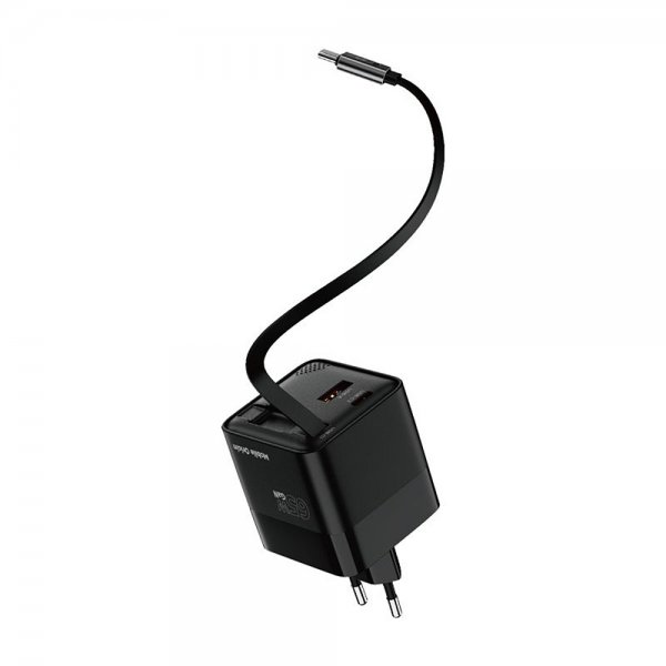 Mobile Origin Oplader med Display GaN 65W indbygget USB-C Kabel