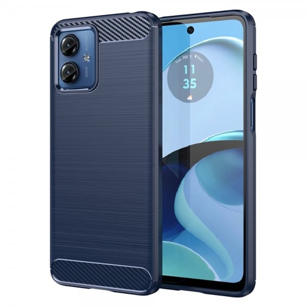 Motorola Moto G14 Cover Børstet Kulfibertekstur Blå
