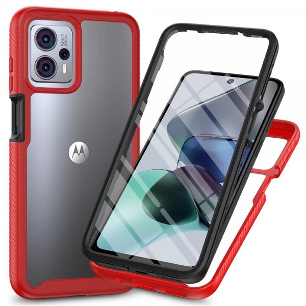 Motorola Moto G23 Cover med Indbygget Skærmbeskyttelse Rød