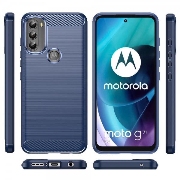 Motorola Moto G71 5G Cover Børstet Kulfibertekstur Blå