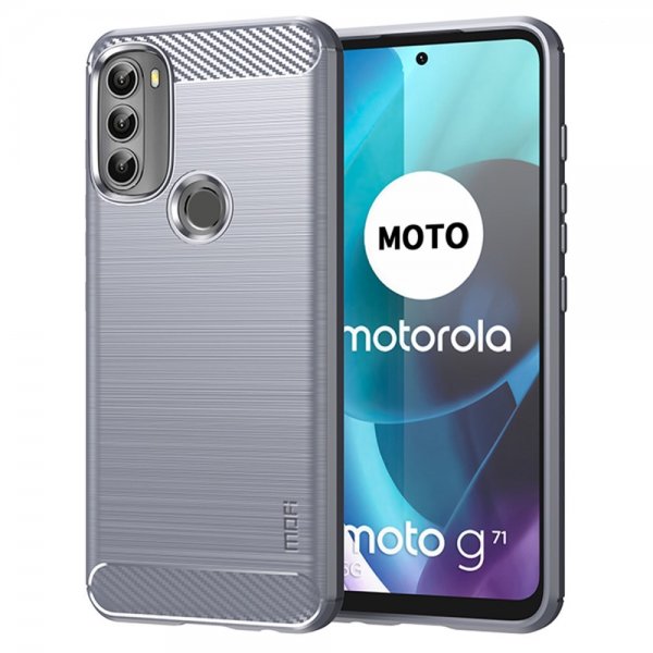 Mofi Motorola Moto G71 5G Cover Børstet Kulfibertekstur Grå