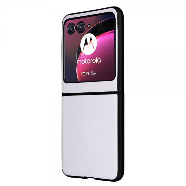 Motorola Razr 40 Ultra Cover Kulfibermønster Hvid