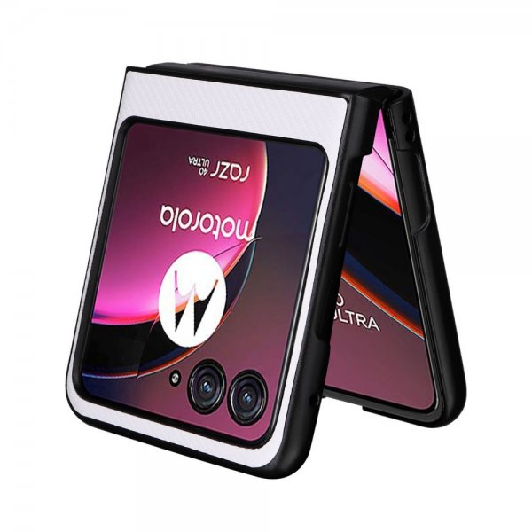 Motorola Razr 40 Ultra Cover Kulfibermønster Hvid