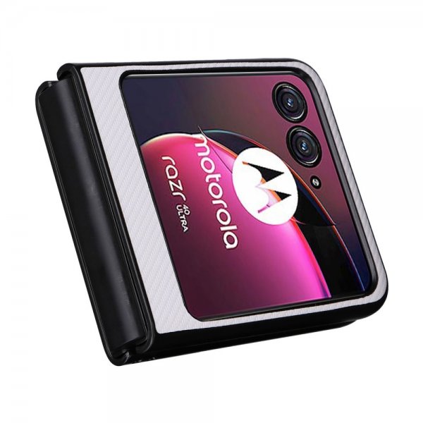 Motorola Razr 40 Ultra Cover Kulfibermønster Hvid