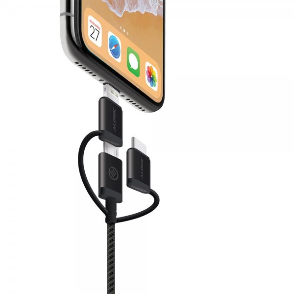 ALOGIC 3-i-1 Kabel Micro USB/Lightning/USB-C 30cm Sort