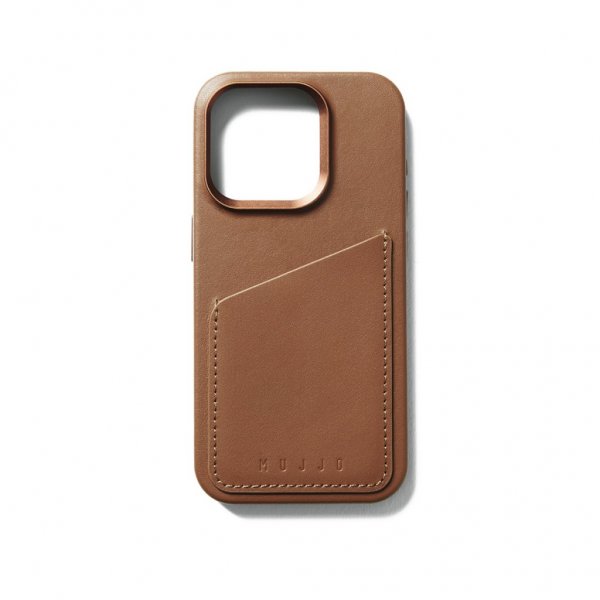 Mujjo iPhone 15 Pro Cover Full Leather Wallet Case MagSafe Dark Tan