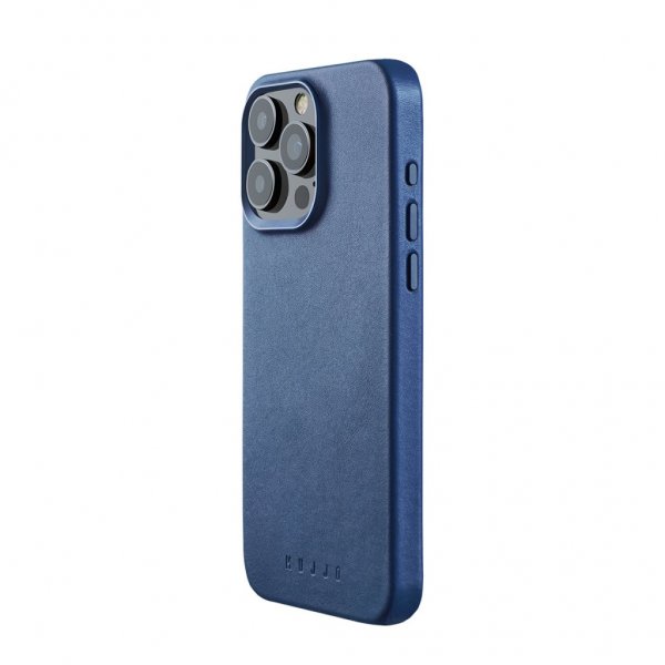 Mujjo iPhone 15 Pro Max Cover i fuldnarvet læder med MagSafe Monaco Blue