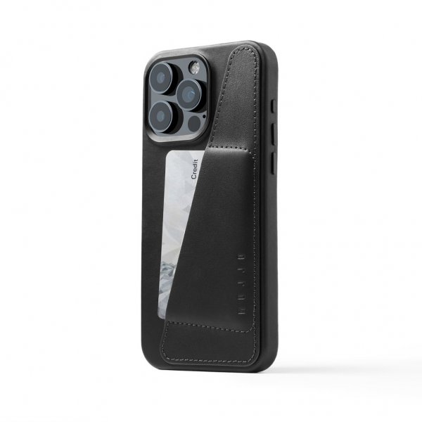 Mujjo iPhone 15 Pro Max Cover i fuldnarvet læder med kortholder MagSafe Sort