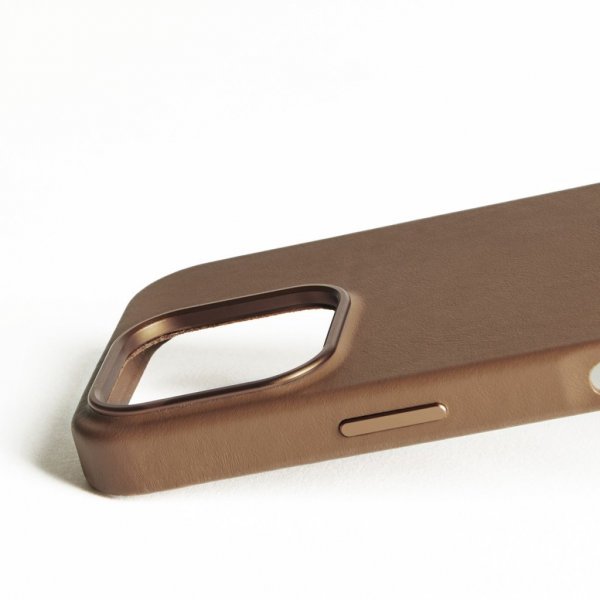 Mujjo iPhone 16 Pro Cover i Fuld Læder Dark Tan