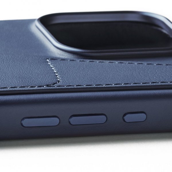 Mujjo iPhone 16 Pro Max Cover Full Leather Wallet Case Monaco Blue